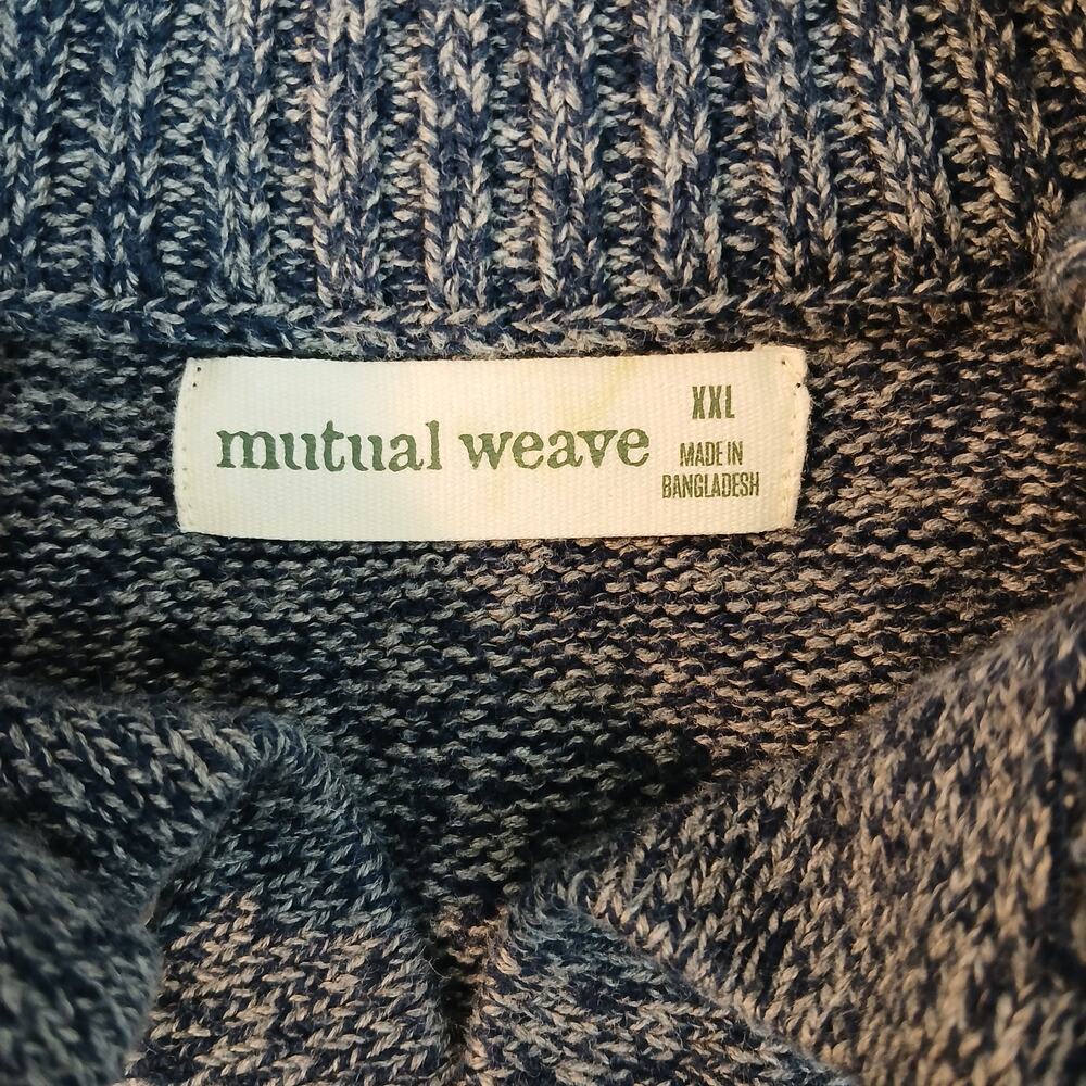 Mutual Weave Button Collar Pullover Sweater Mens XXL cotton blue marl knit cozy - Picture 6 of 11